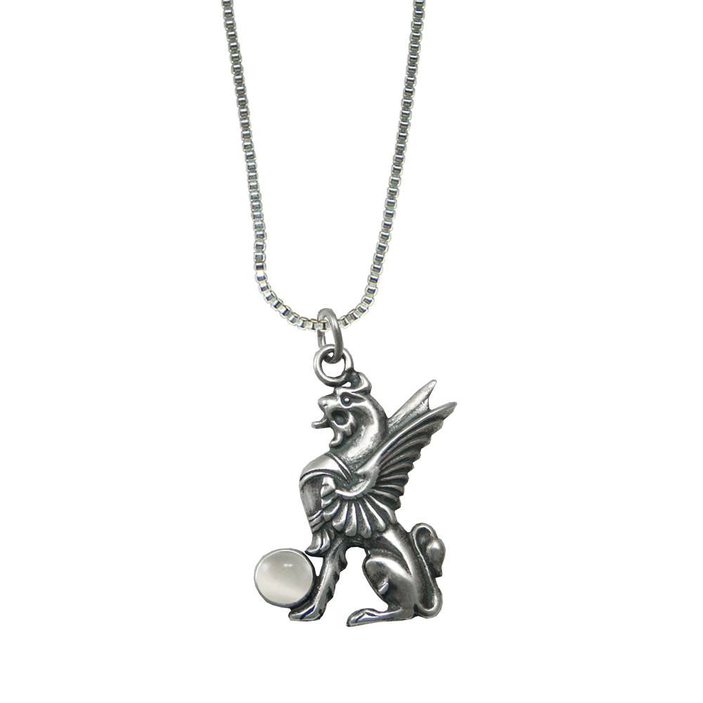 Sterling Silver Regal Griffin Pendant With White Moonstone